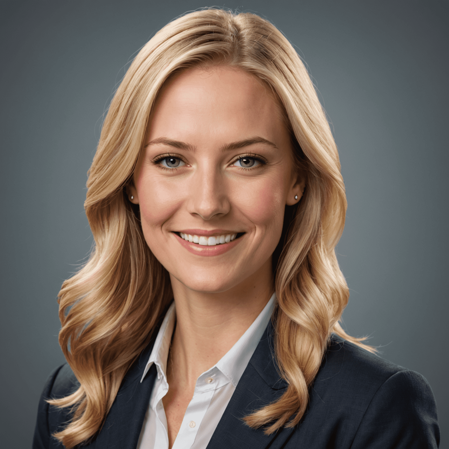 Porträt von Laura Schmidt, Leiterin Kundenbetreuung. Eine junge Frau mit langen blonden Haaren, die ein elegantes Businessoutfit trägt und freundlich lächelt.